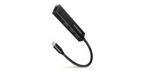 AXAGON HMC-GL3A, USB 3.2 Gen 1 hub, porty 3x USB-A + Gigabit Ethernet, kovový, kabel USB-C 20cm