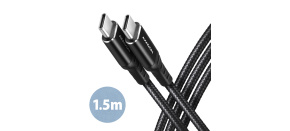 AXAGON BUCM-CM15AB, HQ kabel USB-C <-> USB-C, 1.5m, USB 2.0, PD 60W 3A, ALU, oplet, černý