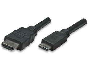 MANHATTAN kabel High Speed HDMI 3D, Mini HDMI Male to Male, stíněný, černý, 1,8m