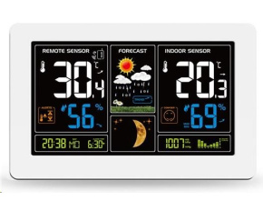 Solight TE81W meteostanice, extra velký barevný LCD, teplota, vlhkost, tlak, RCC, USB nabíjení, bílá