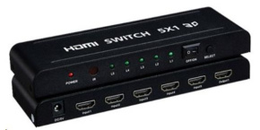 PREMIUMCORD HDMI switch 5:1 kovový s dálkovým ovladačem a napájecím adaptérem