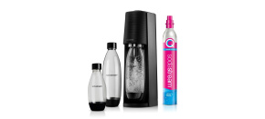 SodaStream Terra Megapack výrobník sody, mechanický, bombička s CO2, 3 láhve, černá