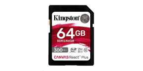 Kingston SDXC karta 64GB Canvas React Plus SDHC UHS-II 300R/260W U3 V90 for Full HD/4K/8K