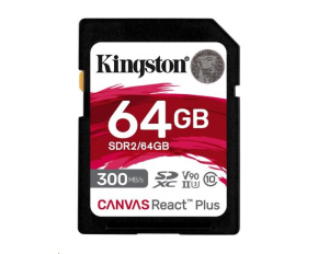 Kingston SDXC karta 64GB Canvas React Plus SDHC UHS-II 300R/260W U3 V90 for Full HD/4K/8K