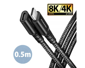 AXAGON BUCM32-CF05AB prodlužovací kabel USB-C (M) <-> USB-C (F), 0.5m, USB 20Gbps, PD 240W 5A, 8K HD, ALU, oplet, černý