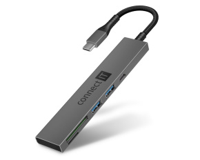 CONNECT IT USB-C hub, 2x USB-A, 1x USB-C, 1x SD karta, 1x MicroSD karta, šedá