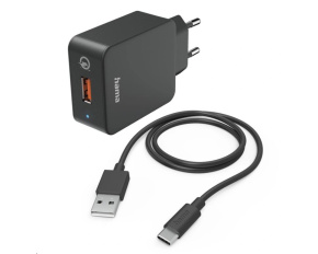 Hama set: rychlá USB nabíječka QC 3.0 19,5 W + kabel USB A-C 1,5 m