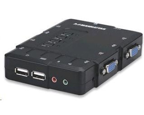 MANHATTAN KVM přepínač 4 porty, USB, audio, integrované kabely