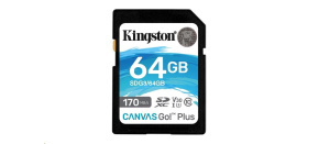 Kingston SDXC karta 64GB Canvas Go! Plus, R:170/W:90MB/s, Class 10, UHS-I, U3, V30