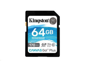 Kingston SDXC karta 64GB Canvas Go! Plus, R:170/W:90MB/s, Class 10, UHS-I, U3, V30