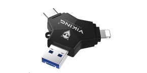 Viking USB Flash disk 3.0 4v1 s koncovkou Lightning/Micro USB/USB/USB-C, 128 GB, černá