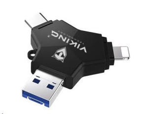 Viking USB Flash disk 3.0 4v1 s koncovkou Lightning/Micro USB/USB/USB-C, 128 GB, černá