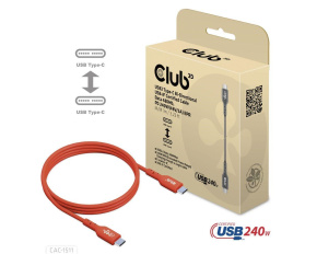 Club3D kabel USB-C, Oboustranný USB-IF Certifikovaný data kabel, PD 240W(48V/5A) EPR M/M 1m