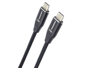 PREMIUMCORD Kabel USB-C M/M, 240W 480Mbps černý bavlněný oplet, 1m