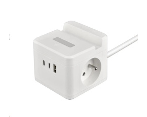 Viking síťový adaptér YC23H, 2x 230 V, 1x USB-A, 2x USB-C, dotykové světlo, funkce stojánku, bílá