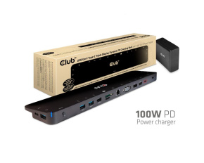 Club3D dokovací stanice USB-C 3.2 s napájecím adaptérem Triple Display Dynamic PD, 100 W