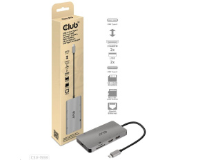 Club3D Dokovací stanice 8v1 USB 3.2 typ C (2xHDMI, 2xUSB-A, RJ45, SD/ Micro SD USB Type-C, 100W PD