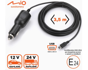 Mio cigaretová nabíječka 3.5 m ke kamerám Mio, mini-USB 5V, 2A (bulk)