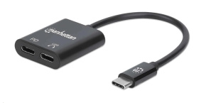 MANHATTAN USB 2.1 Sound Adapter, USB Type-C to C/F (audio) & C/F (PD) black, Retail Box