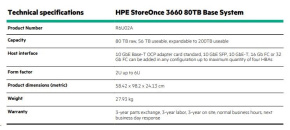 HPE StoreOnce 3660 80TB Base System (2U with10 x 8 TB disks)