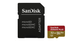 SanDisk MicroSDHC karta 32GB Extreme PLUS (10MB/s, UHS-I V30, Rescue Pro Deluxe) + adaptér