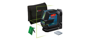 Bosch GLL 2-15 G čárový laser, pracovní dosah až 15 m, přesnost +/-0,3 mm/m, 4× baterie 1,5 V LR6 (AA)