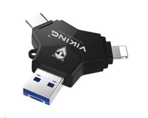 Viking USB Flash disk 3.0 4v1 s koncovkou Lightning/Micro USB/USB/USB-C, 64 GB, černá