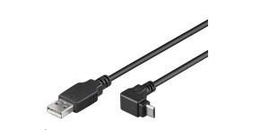 PremiumCord Kabel micro USB 2.0, A-B, konektor do úhlu 90° 1.8m (černý)