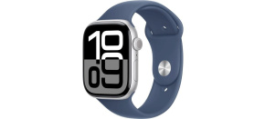 Apple Watch Series 10 GPS + Cellular 46mm Silver Aluminium Case with Denim Sport Band - M/L