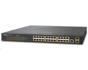 Planet GS-4210-24P2S PoE+ switch 24x 10/100/1000Base-T, 802.3at do 300W, VLAN, SNMP/WEB