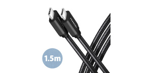 AXAGON BUCM3-CM15AB, SPEED kabel USB-C <-> USB-C, 1.5m, USB 3.2 Gen 1, PD 60W 3A, ALU, oplet, černý