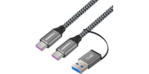 PremiumCord kabel USB-C (USB 3.2 GEN 2, 5A, 100W, 20Gbit/s) bavlněný oplet, 2m