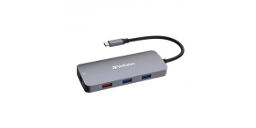 VERBATIM Hub USB-C Pro Multiport 9 Port, 3x USB 3.2, 2x USB-C, HDMI, RJ45, microSD/SD, šedá