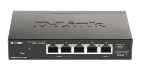 D-Link DGS-1100-05PDV2 5-Port Gigabit PoE Smart Switch, bez zdroje - napájen přes PoE, 2 PoE porty