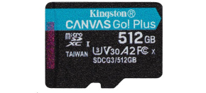 Kingston MicroSDXC karta 512GB Canvas Go! Plus, R:170/W:90MB/s, Class 10, UHS-I, U3, V30, A2