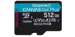 Kingston MicroSDXC karta 512GB Canvas Go! Plus, R:170/W:90MB/s, Class 10, UHS-I, U3, V30, A2