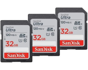 SanDisk SDHC karta 32GB Ultra (R:120/W:120 MB/s, UHS-I, C10), 3-Pack