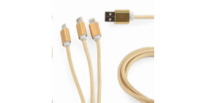 GEMBIRD Kabel USB A Male/Micro B + Type-C + Lightning, 1m, opletený, zlatý, blister