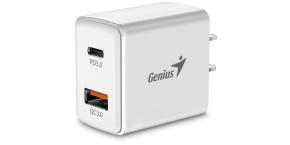 GENIUS nabíječka PD-20AC, 20W, rychlé nabíjení, USB-C PD3.0, USB-A QC3.0, bílá