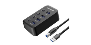 PREMIUMCORD Hub USB 3.2, 4-portový s vypínači portů, 5G SuperSpeed, Černá