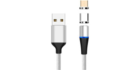 PremiumCord Magnetický micro USB a USB-C nabíjecí a datový kabel, 1m, stříbrná