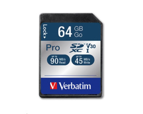 VERBATIM SDXC karta 64GB Pro, U3, V30 (R:90/W:45 MB/s)