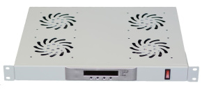 LEXI-Net 19" ventilační jednotka 1U, 4 ventilátory, LCD, digitální termostat, hloubka 350mm, šedá