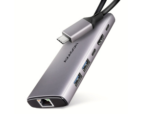 AXAGON HMC-6G2L, USB 10Gb/s hub, 2x USB-A, 1x USB-C, HDMI 4k/60, RJ-45, PD 100W, kabel USB-C 15cm