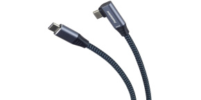 PREMIUMCORD USB-C zahnutý kabel (USB 3.2 Gen2x2, 5A, 100W, 20Gbit/s) 3m, Šedá