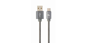 GEMBIRD Kabel USB 2.0 AM na Type-C kabel (AM/CM), 1m, metalická spirála, šedý, blister, PREMIUM QUALITY