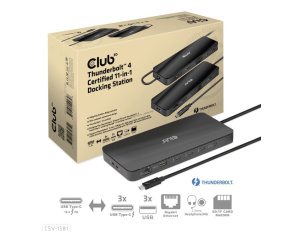 Club3D Dokovací stanice Thunderbolt 4 certifikovaný 11v1, 3xUSB-C, 3xUSB-A, PD