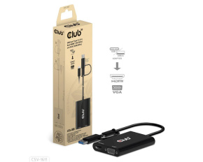 Club3D adaptér USB Gen1 Type-C/-A to Dual HDMI (4K/30Hz) / VGA (1080/60Hz)