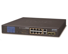 Planet GSD-1222VHP Switch, 8x PoE + 2x 1000Base-T + 2x SFP, LCD,VLAN, extend mód 10Mb do 250m, IEEE 802.3at 120W