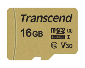 TRANSCEND MicroSDHC karta 16GB 500S, UHS-I U3 V30 + adaptér